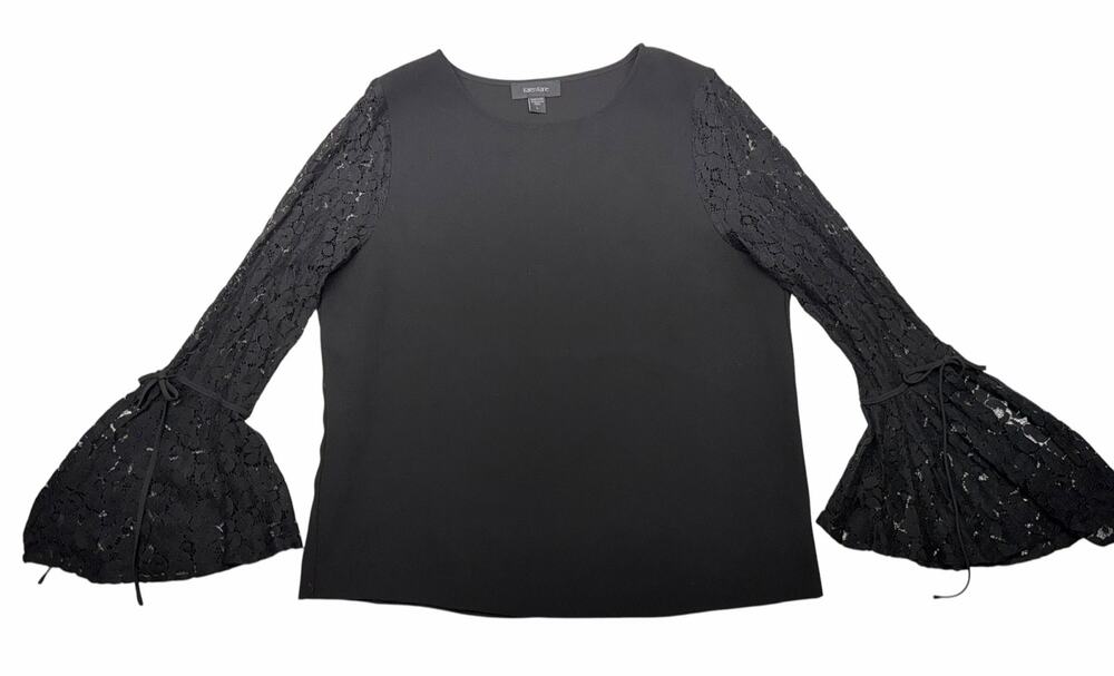 Karen Kane Womens Large Black Floral Lace Bell Sleeve Blouse Boho Evening Top